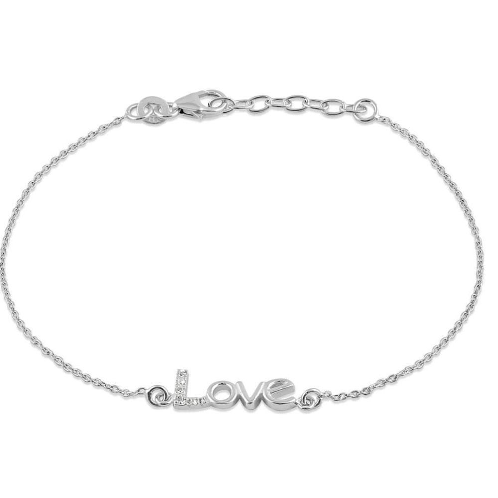Womens Love CZ Sterling Silver Bracelet New